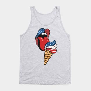 The Taste of Freedom - Retro American Flag Lips and Patriotic Ice Cream Tank Top